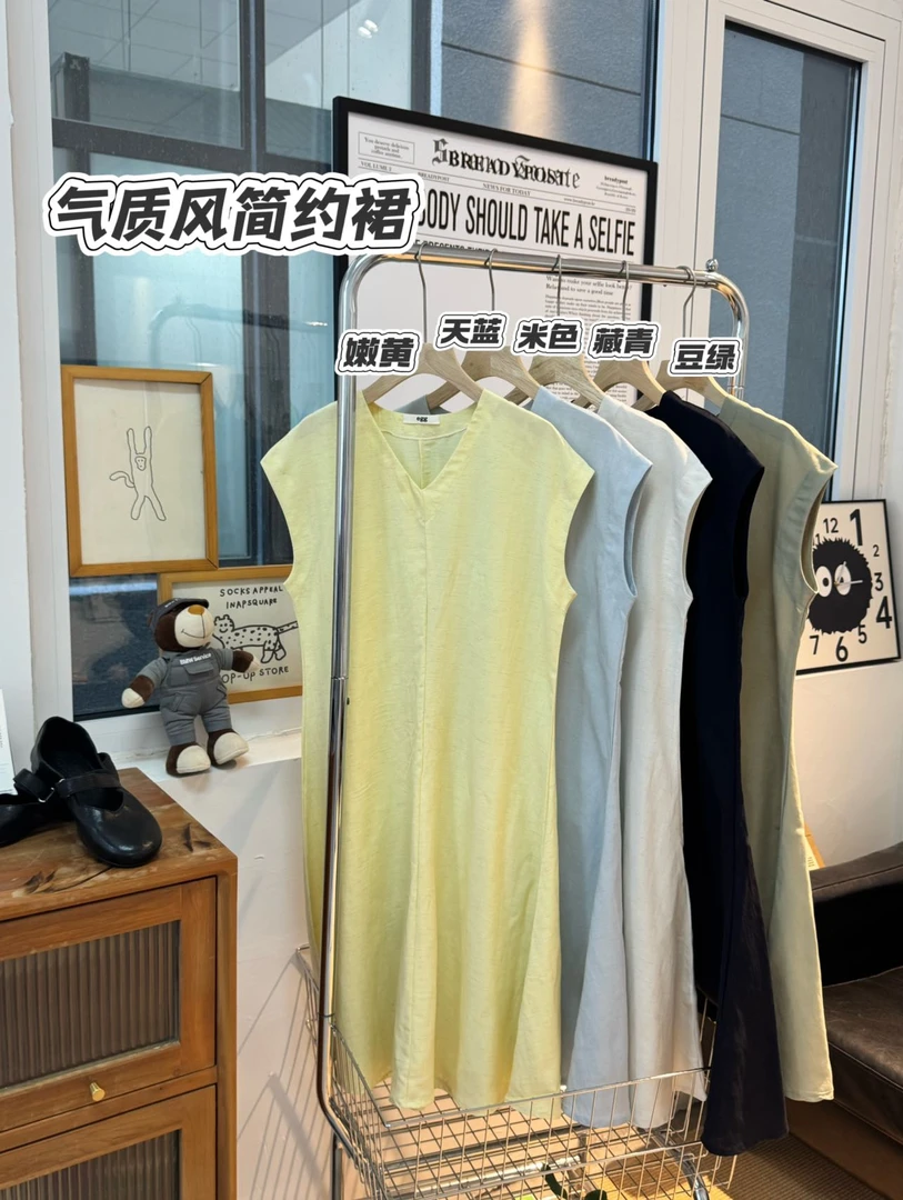 【队长优货】2025新款连衣裙休闲亚麻透气裙子慵懒风静奢风长25510