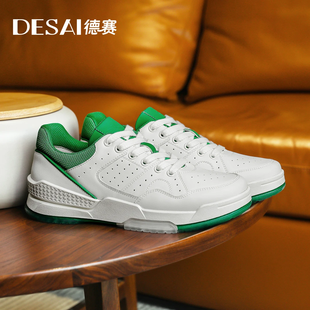 年中回馈德赛时尚休闲鞋男透气黑色真皮耐磨透气低帮减震百搭