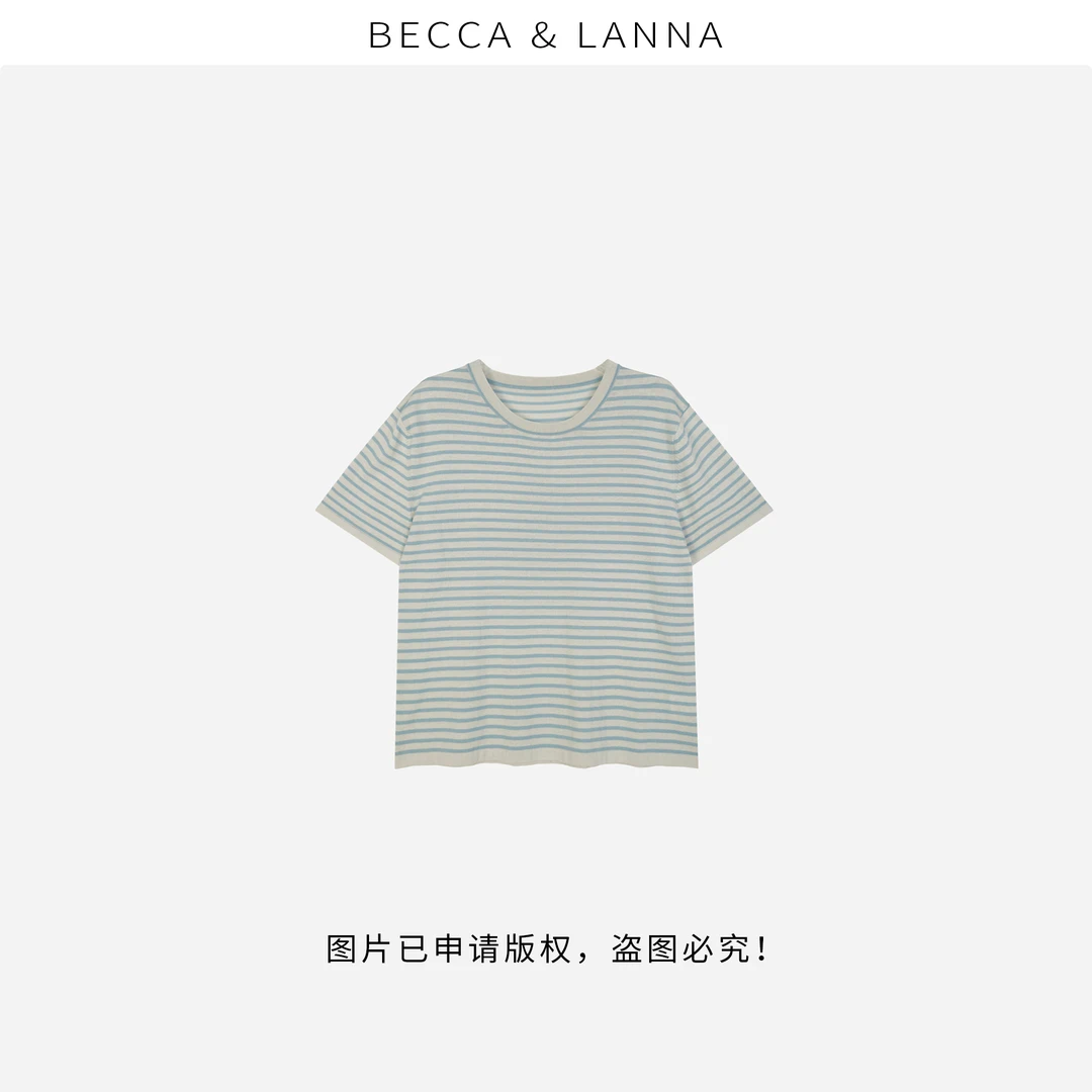 D0261 女士春夏休闲百搭松弛纯棉条纹短袖针织衫 女装