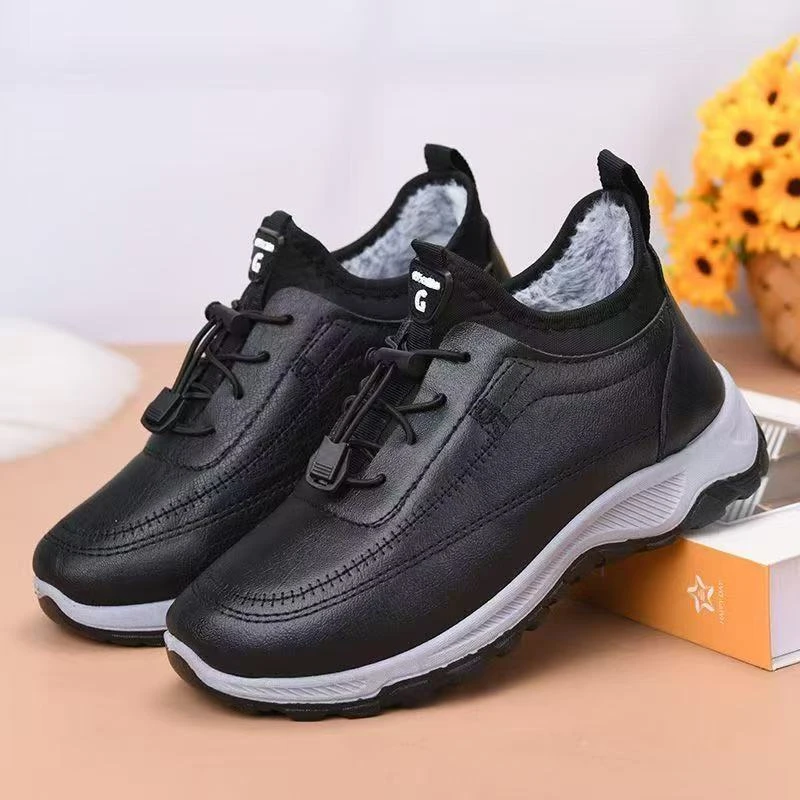 冬季加绒加厚中老年妈妈鞋防水雪地靴防滑耐磨一脚蹬