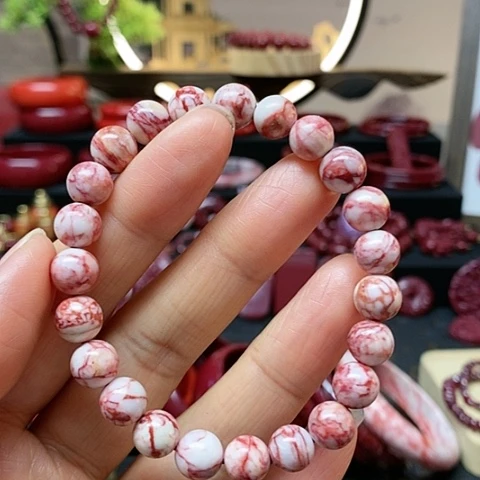 天然辰砂原石卡8手链