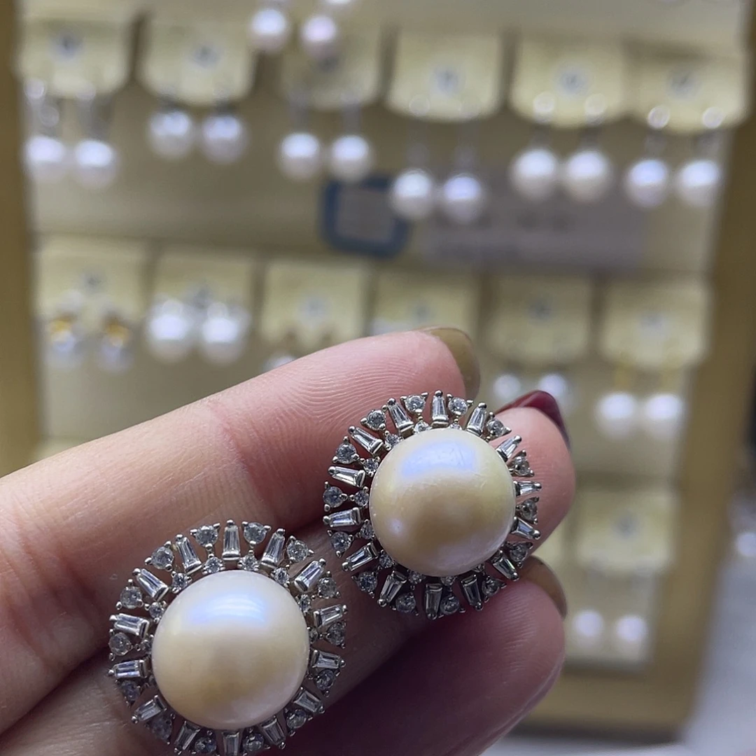 银S925镶嵌耳饰海水珍珠