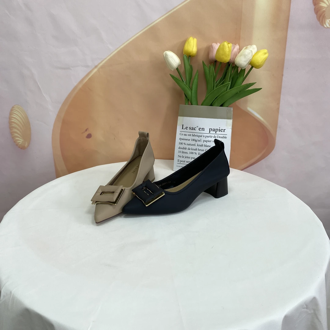 22130春秋新款时尚气质百搭粗跟尖头单鞋F