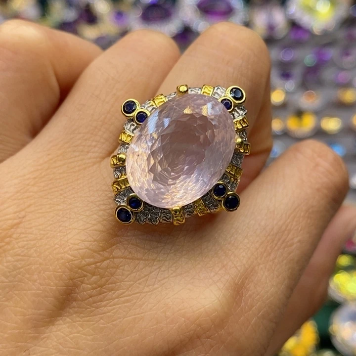 水晶戒指银S925镶嵌天然水晶戒指