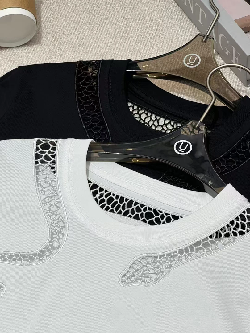 镂空刺绣T恤全棉通勤短袖