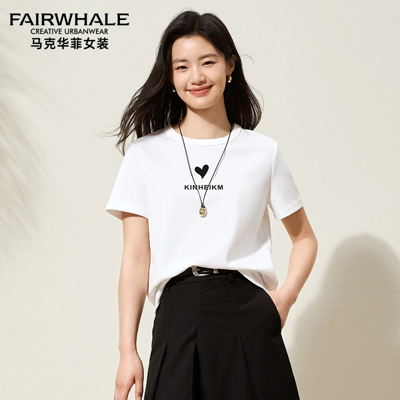 【云感纯棉】马克华菲圆领短袖T恤女2025夏季新款透气时尚百搭宽松A