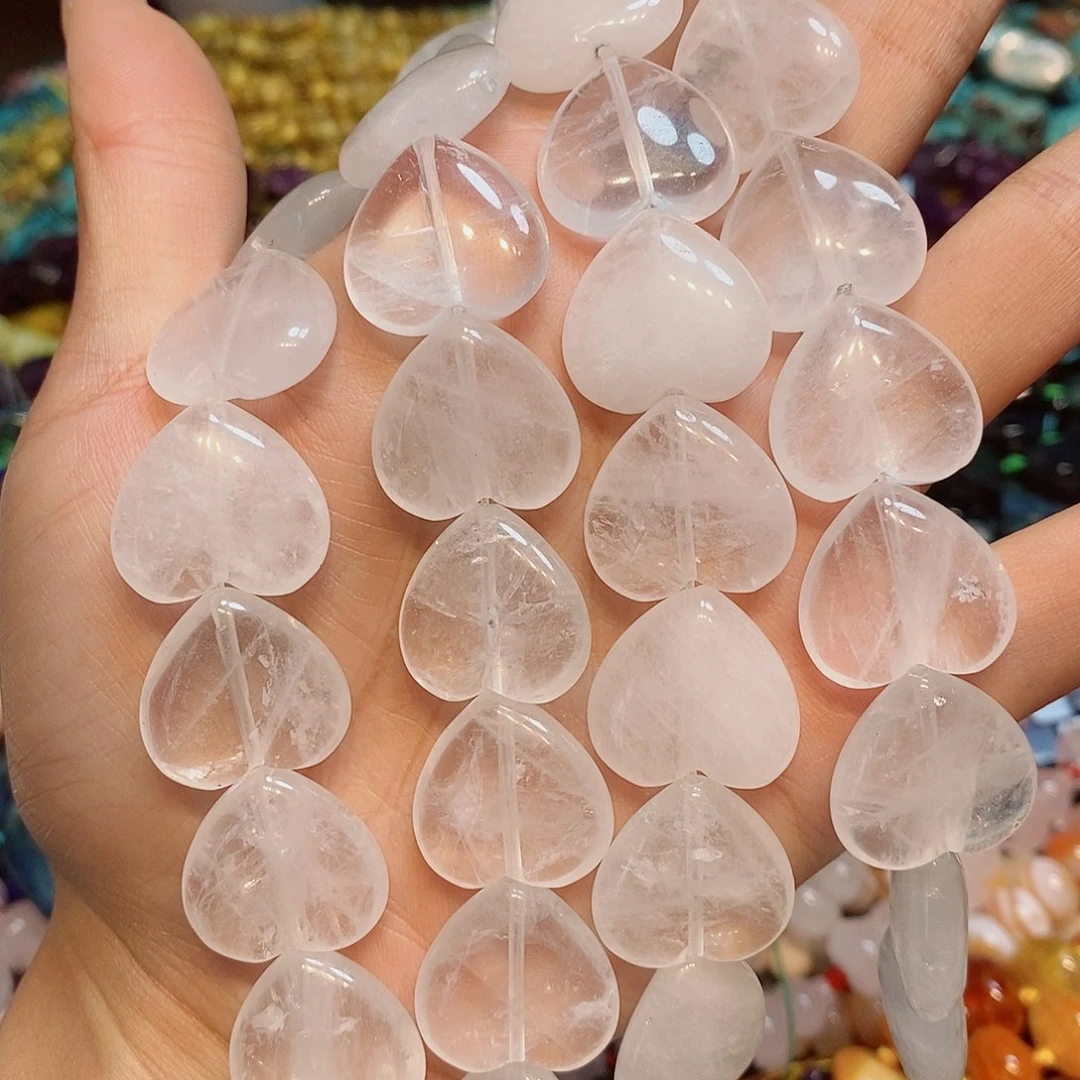玛瑙/玉髓散珠天然白水晶爱心20mm