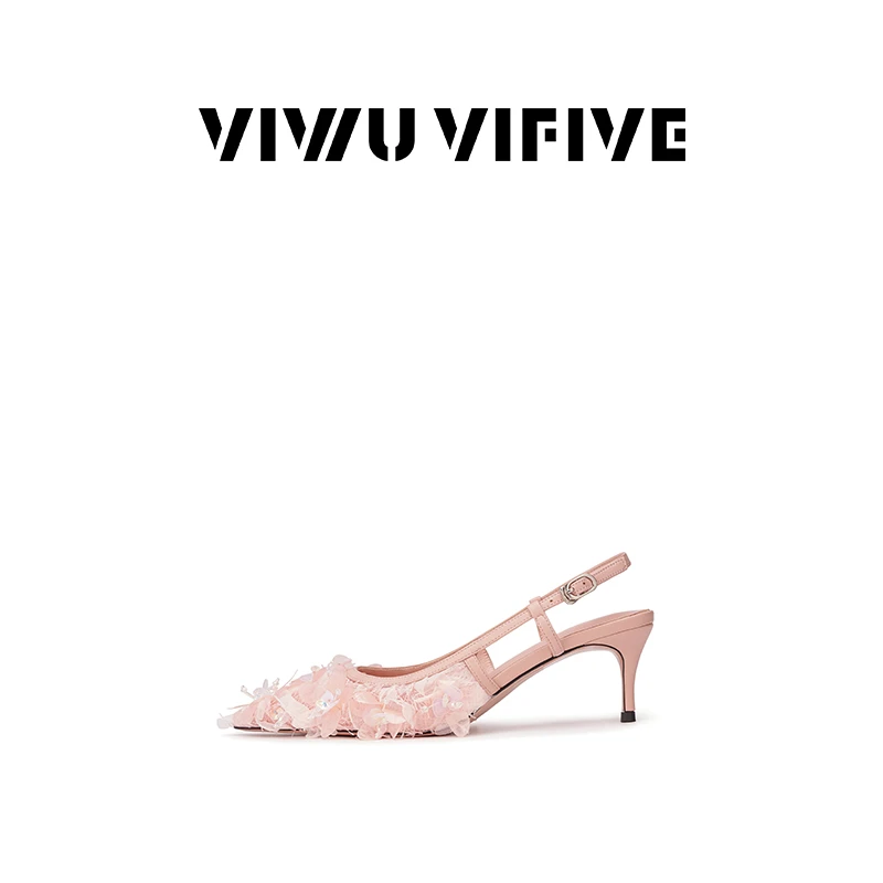 V5「霜降·高跟」2025新款爆款格利特蕾丝明星同款百搭后空凉鞋女