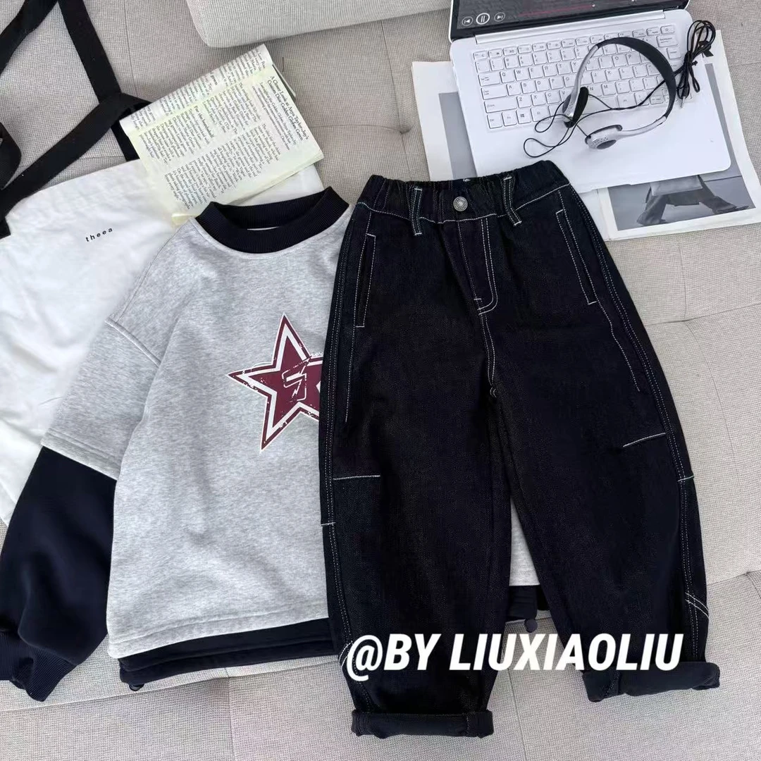 杭州六小六正版 BY LIUXIAOLIU冬季儿童加绒牛仔裤20112