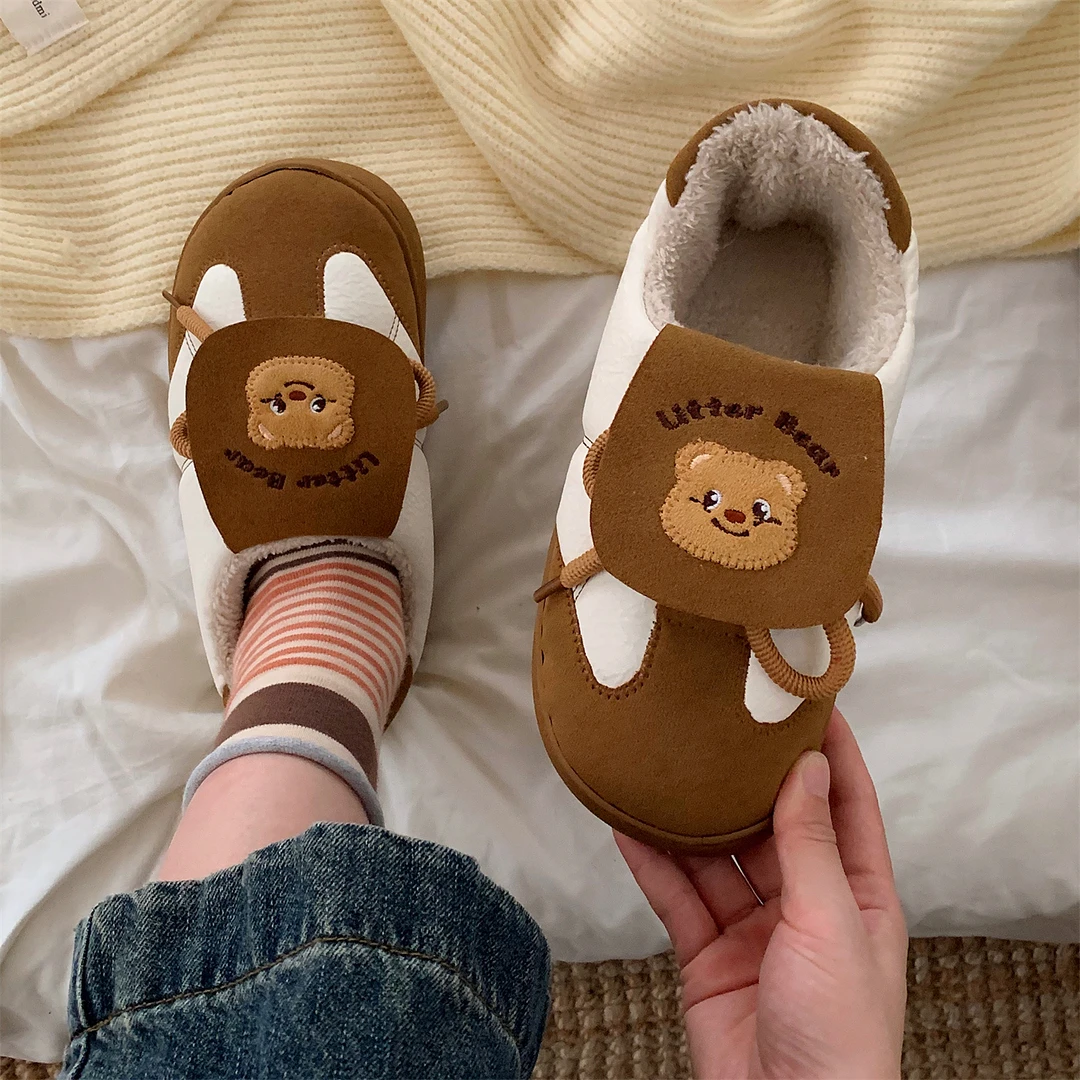 细细条 可爱小熊ins潮德训鞋棉鞋防滑学生户外冬季休闲加绒板鞋女