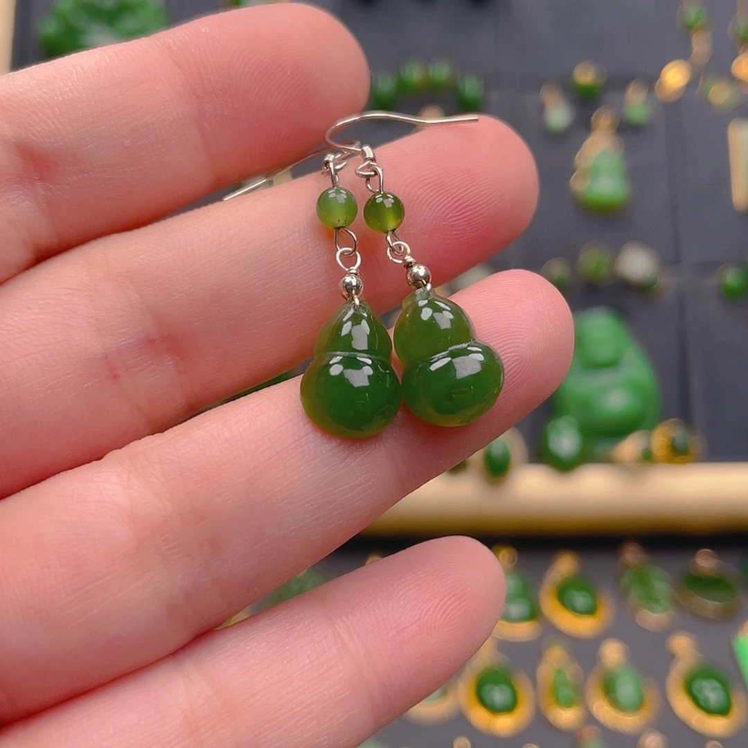 和田玉银S925镶嵌耳饰98