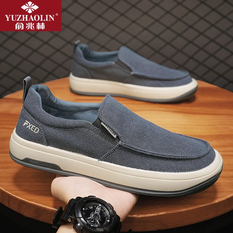 俞兆林帆布男鞋2025新款秋冬透气休闲老北京布鞋一脚蹬工作板鞋