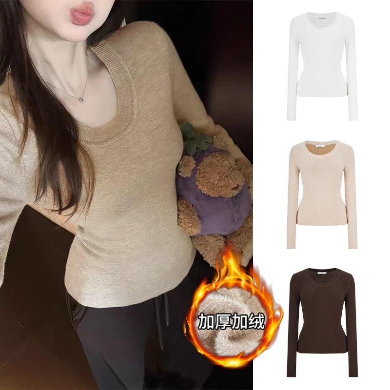 Moses Queen/魔西女王加厚保暖一体绒针织衫修身显瘦长袖打底上衣