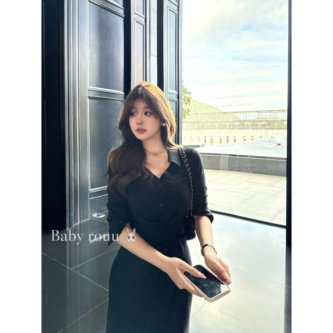 baby rouu【现货】温与柔【高知姐姐】气质御姐V领衬衫收腰连衣裙