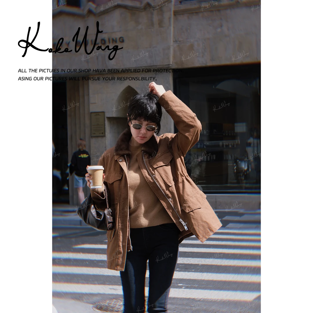 KOKO WANG 秋冬高级感水貂毛拼接工装户外休闲派克服X0685J17W43