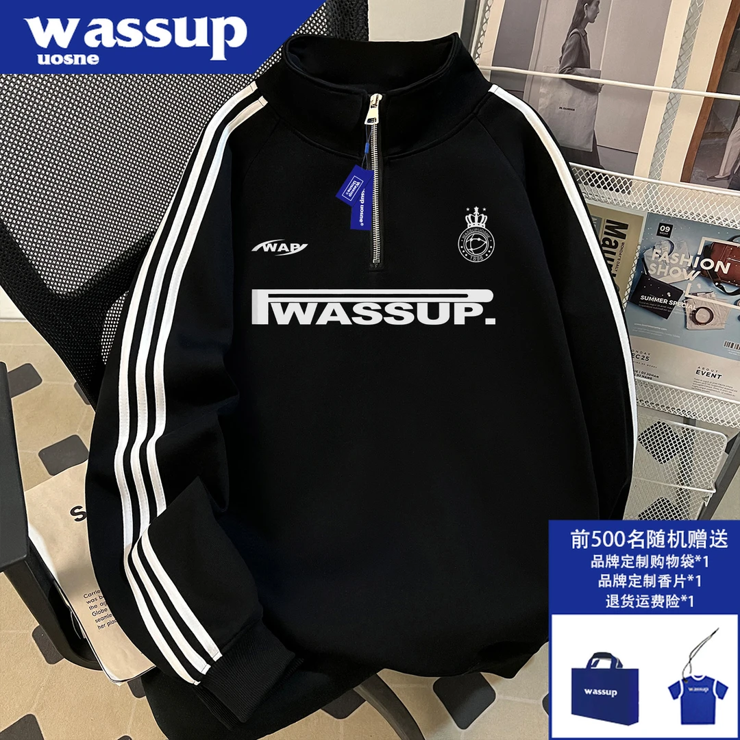 小众潮牌插肩套头卫衣男2025新款oversize百搭宽松半拉链立领外套