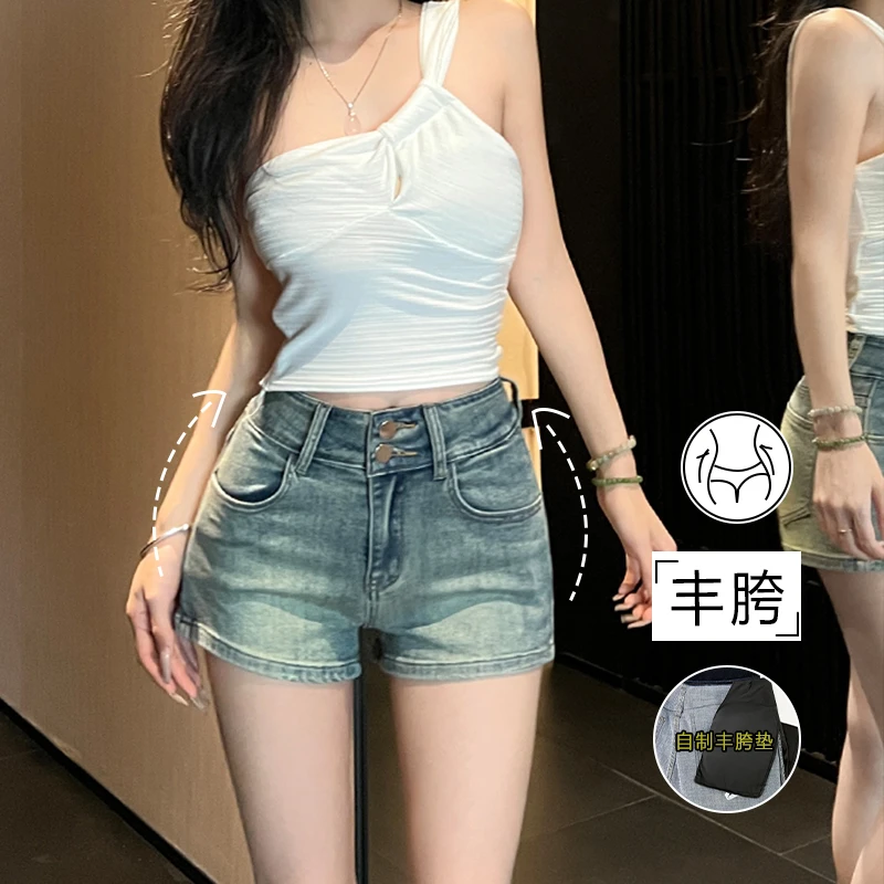 牛仔短裤女2025年夏季新款性感辣妹紧身直筒超短裤显高弹力热裤子