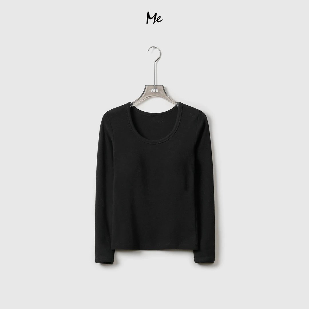 ME【暖心打底衫(带胸垫)】绒感弹力亲肤显瘦保暖内搭上衣MEQA5159