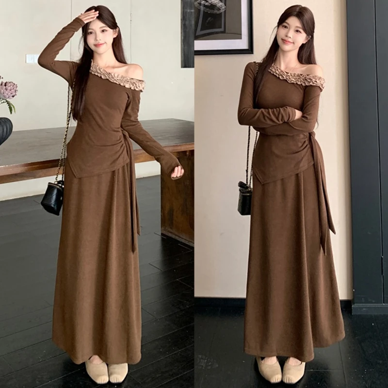 大码胖mm复古优雅松弛感长袖小衫设计感系带收腰半身裙时尚套装女