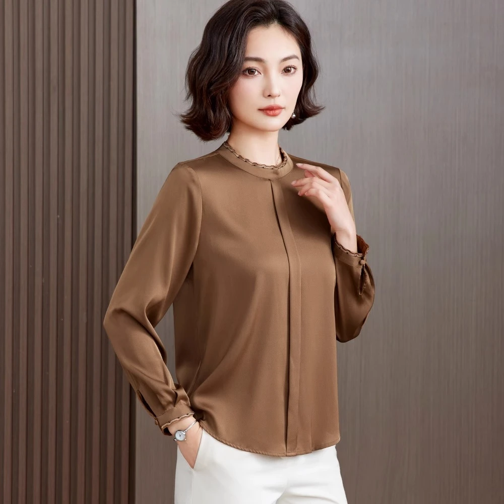 女士真丝衬衫气质通勤2025年新款春季高端纯色桑蚕丝长袖上衣女夏