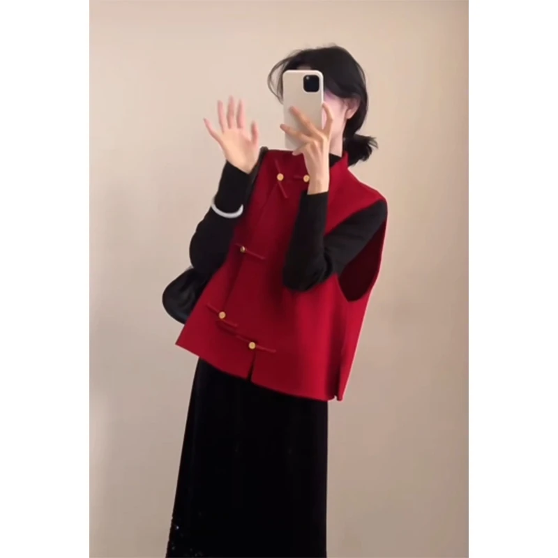 2025秋季新款时尚新中式高级感长袖内搭无袖背心外套女高腰半身裙