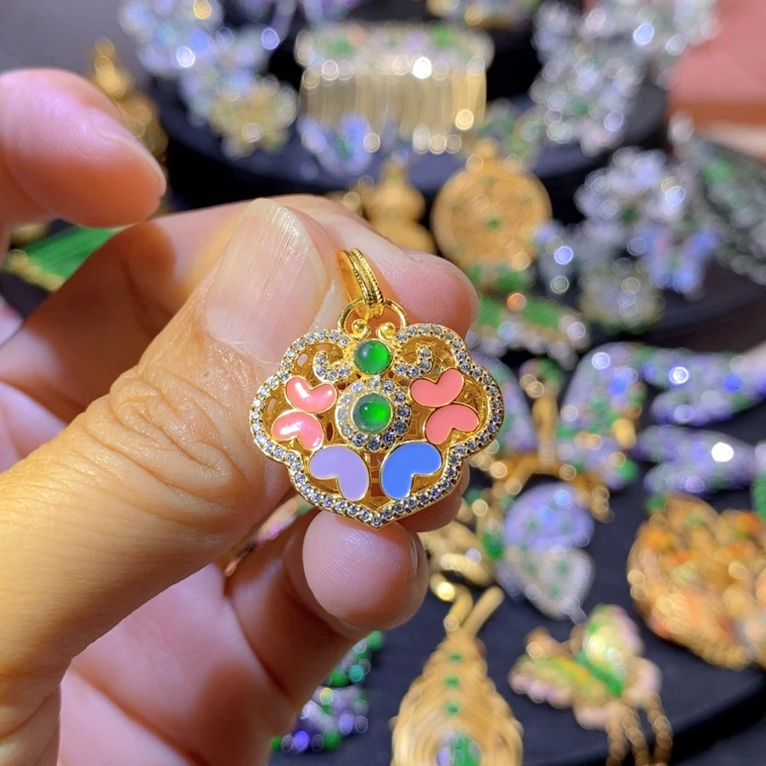 吊坠(不含链)银S925镶嵌翡翠