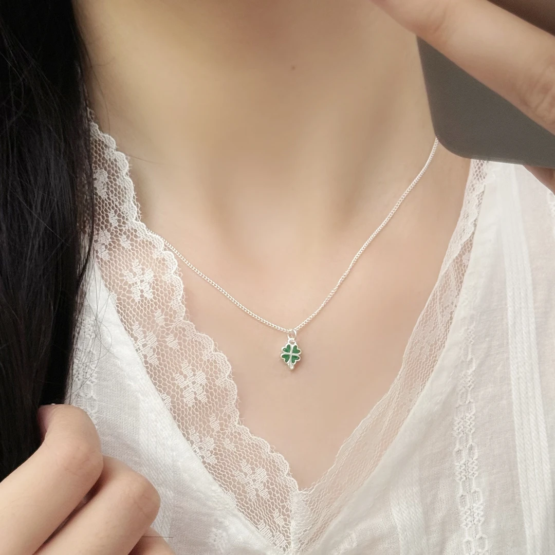 坠链均925银 经典幸运四叶草吊坠项链女小众设计感秋冬锁骨毛衣链