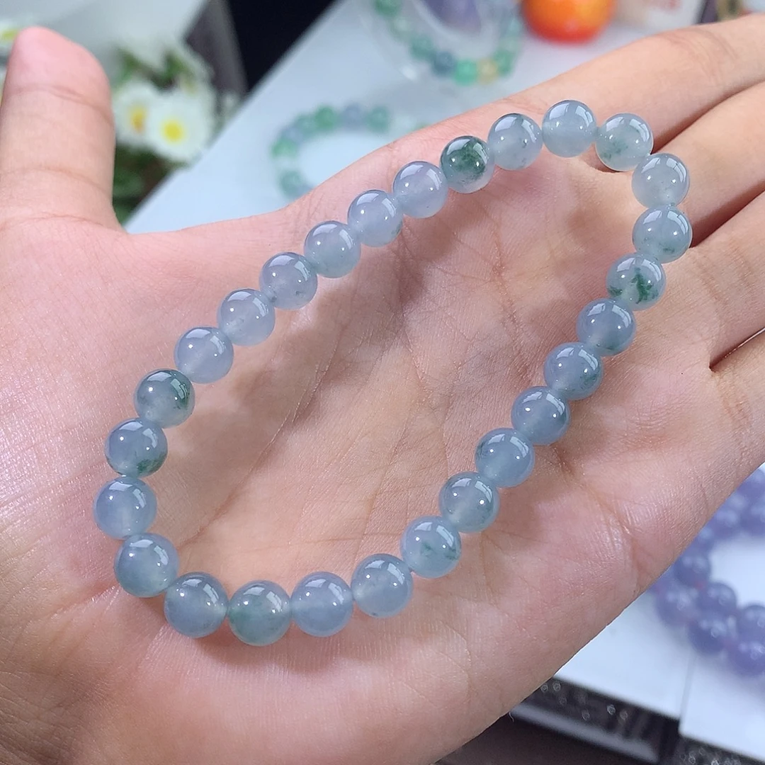 翡翠未镶嵌手链冰飘蓝花手串