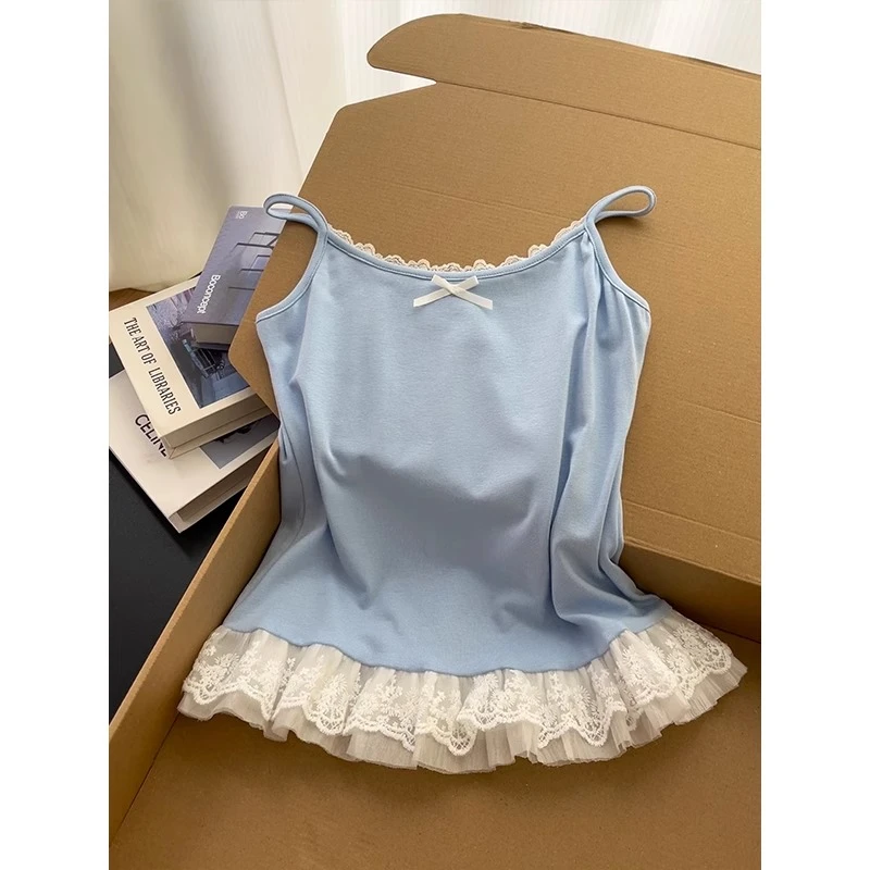 蕾丝边拼接吊带背心女2025新款夏日多巴胺独特超好看单穿无袖上衣
