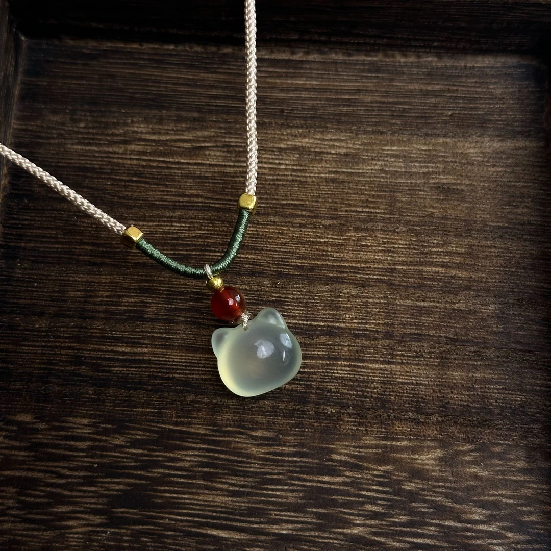 纯天然手工岫玉可爱小猫头 精美时尚款