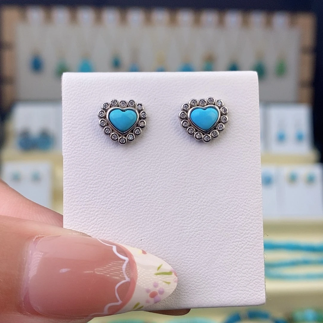 银S925镶嵌绿松石耳饰