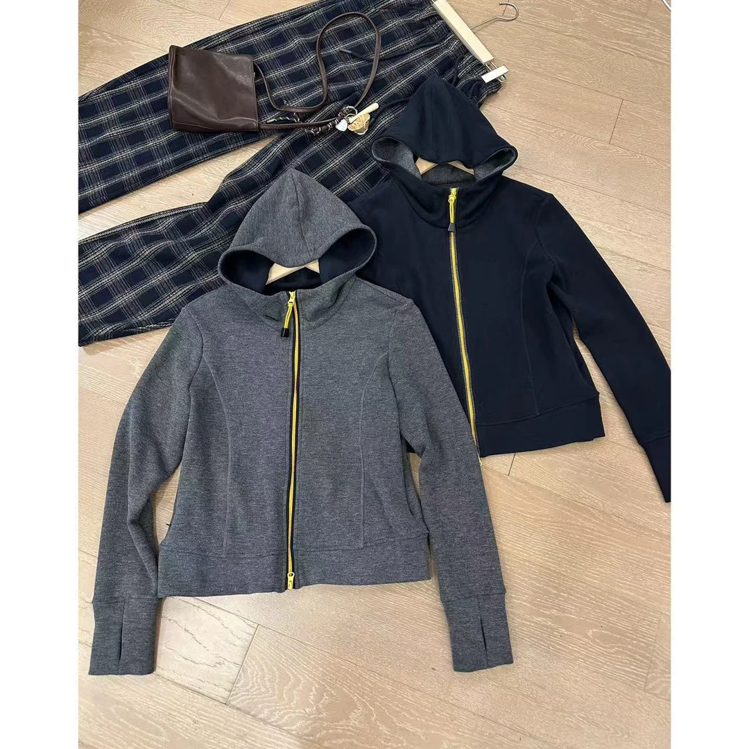 小静静一会【亮黄拉链帽衫】秋冬撞色百搭加厚外套 2410B4753