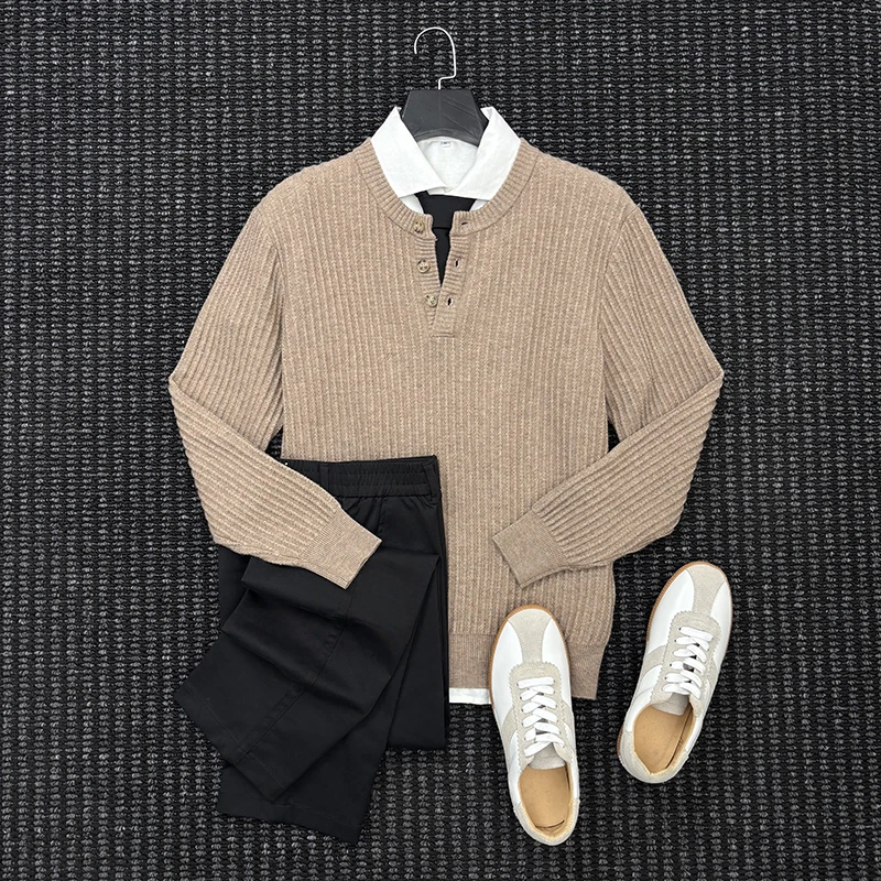 MIGSIMHE·老钱风亨利领毛衣秋冬季重磅男士通勤休闲套头针织衫