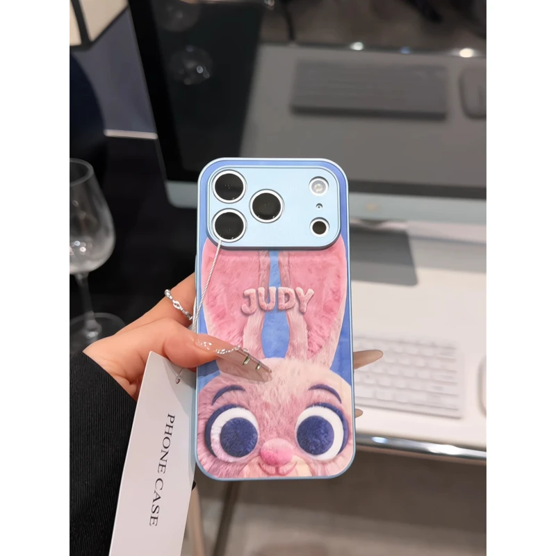毛绒Q萌朱迪适用苹果17pro手机壳16PM金属皮纹ins华为p80小米17女