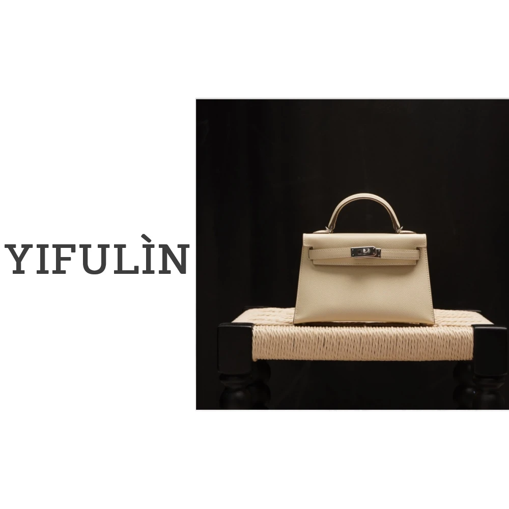 YIFULIN真皮mini Kelly二代奶昔白时尚女士肩包