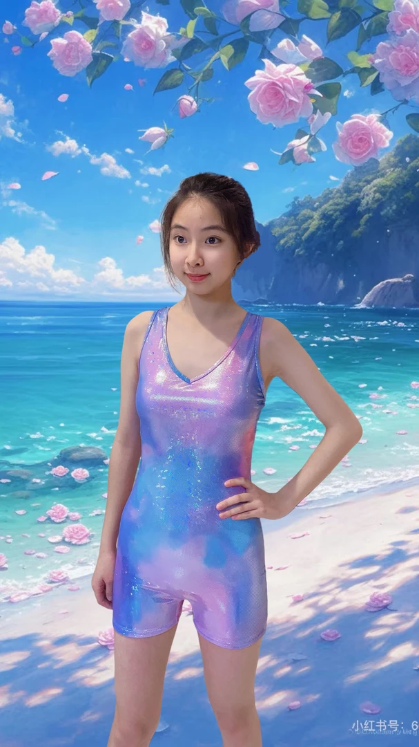 95052渐变紫烫金连体平角温泉竞速泳衣