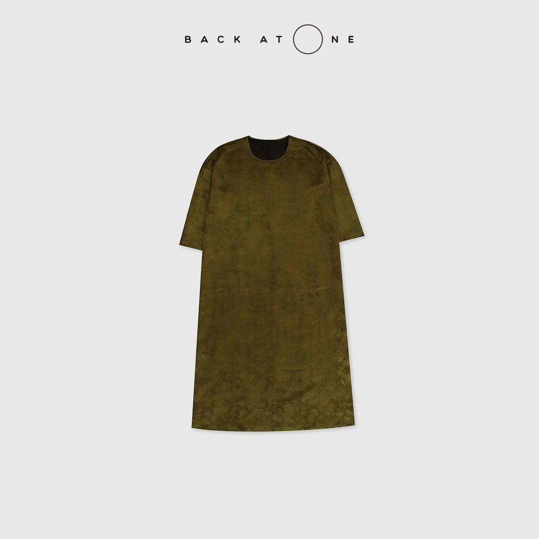 BackAtOne “ 金缕棠” 时髦暗提花绿色香云纱连衣裙 BFS-5BG149C-K