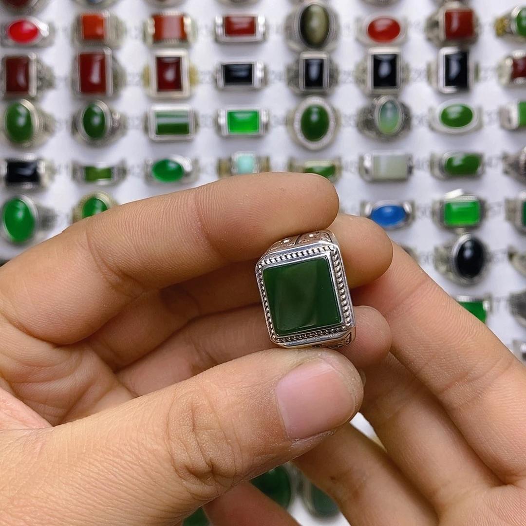 和田玉戒指银S925镶嵌