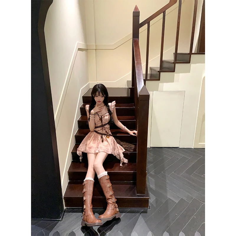 失落之城 夏季甜美收腰显瘦小个子短款飞飞袖连衣裙R6230H