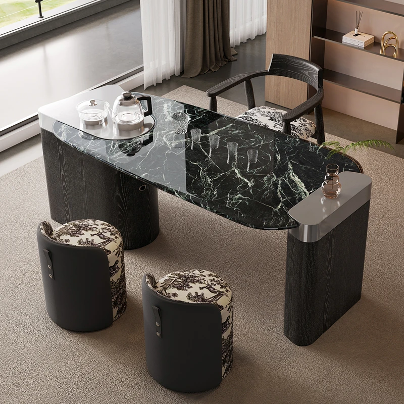 意式轻奢天然奢石茶桌茶台一整套茶桌新款2025高档大气轻奢款