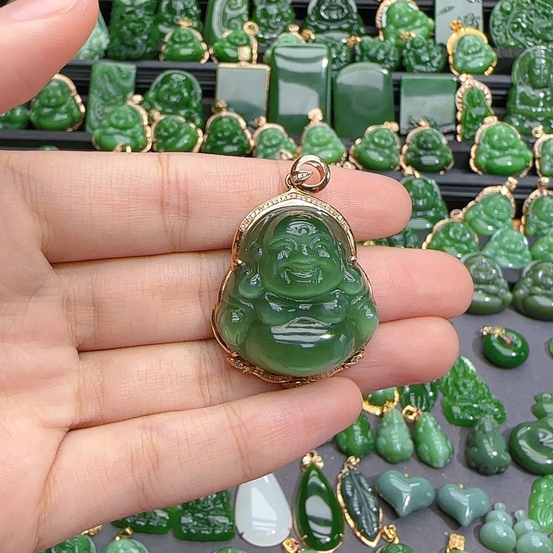 和田玉（碧玉）18K金镶嵌颈饰
