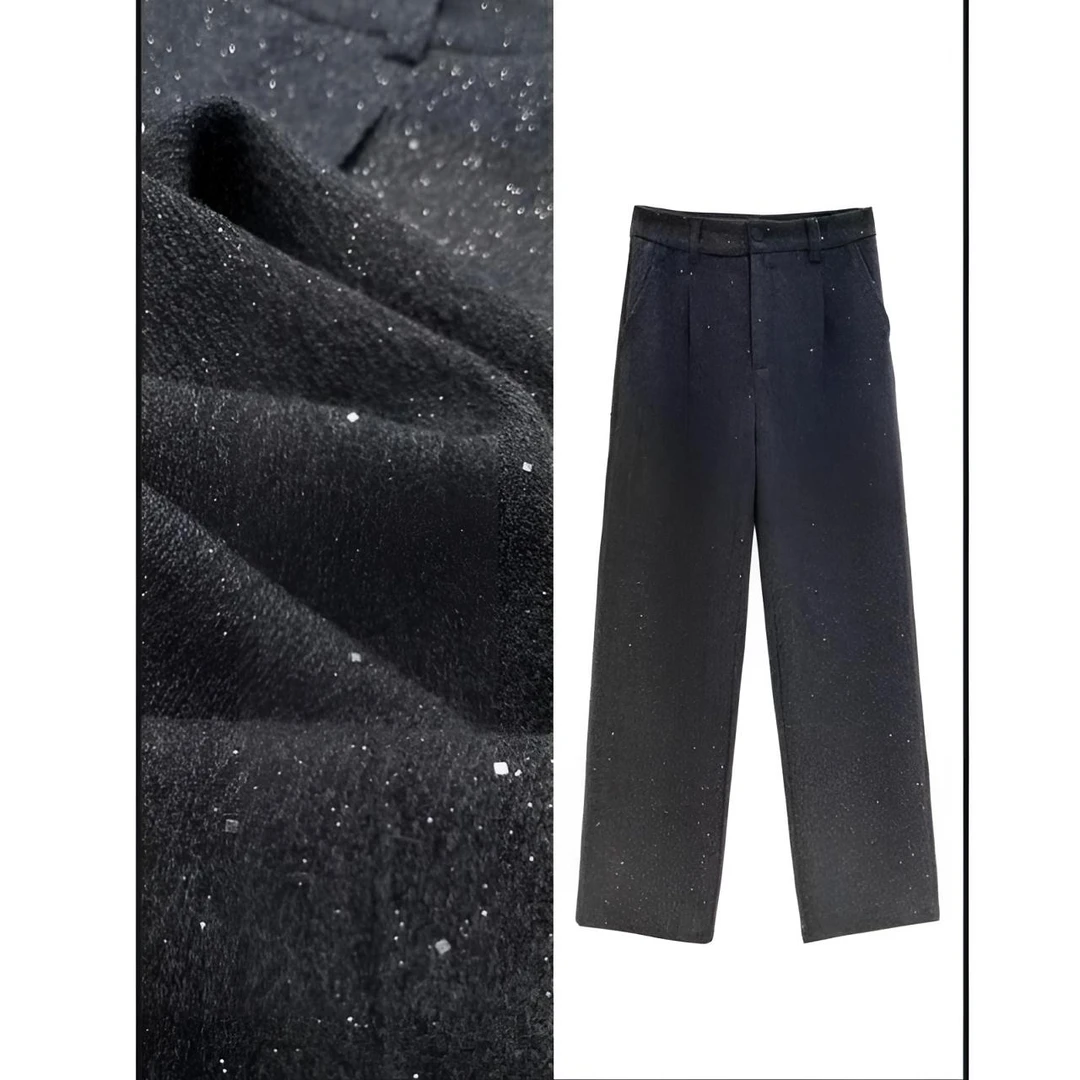 睿夕【银河之约】秋冬加厚设计亮片直筒阔腿休闲裤女