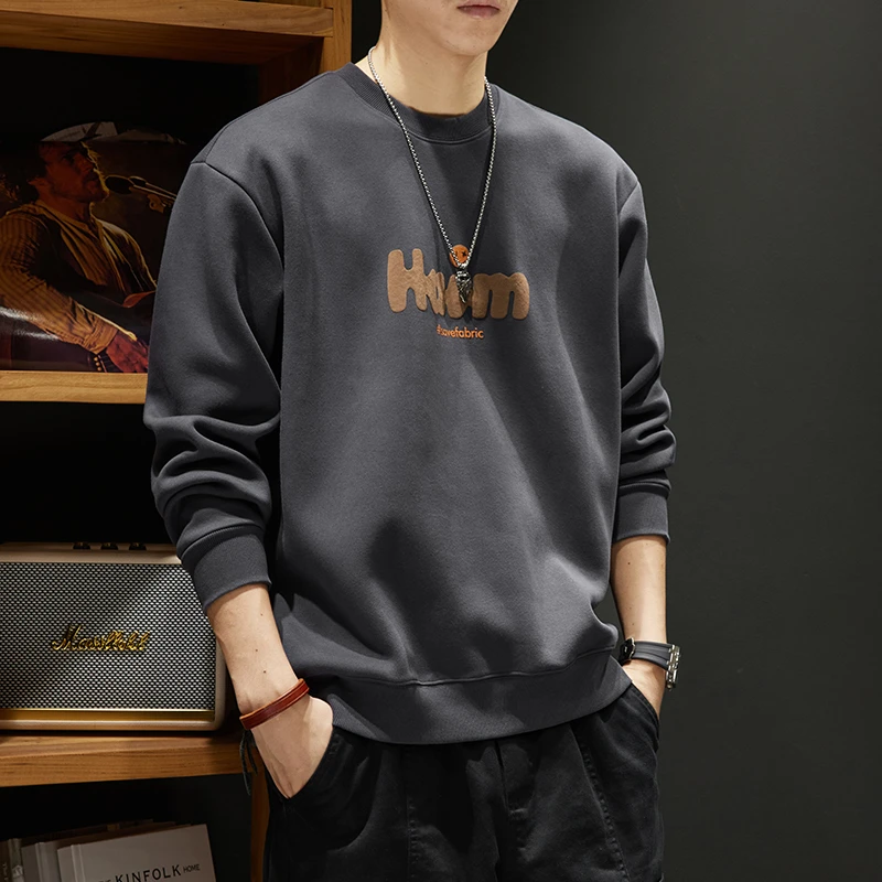 圆领卫衣男士宽松潮牌印花长袖上衣春秋新款美式重磅320g长袖外套