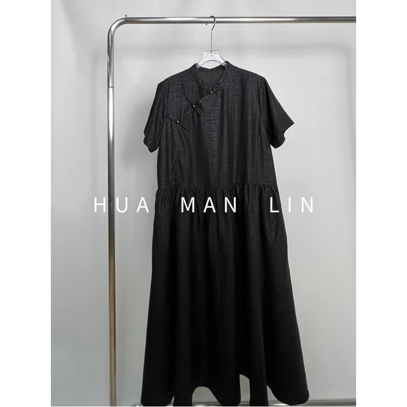 【花滿林】小立领斜门襟明线车边龟裂纹桑蚕丝连衣裙259649