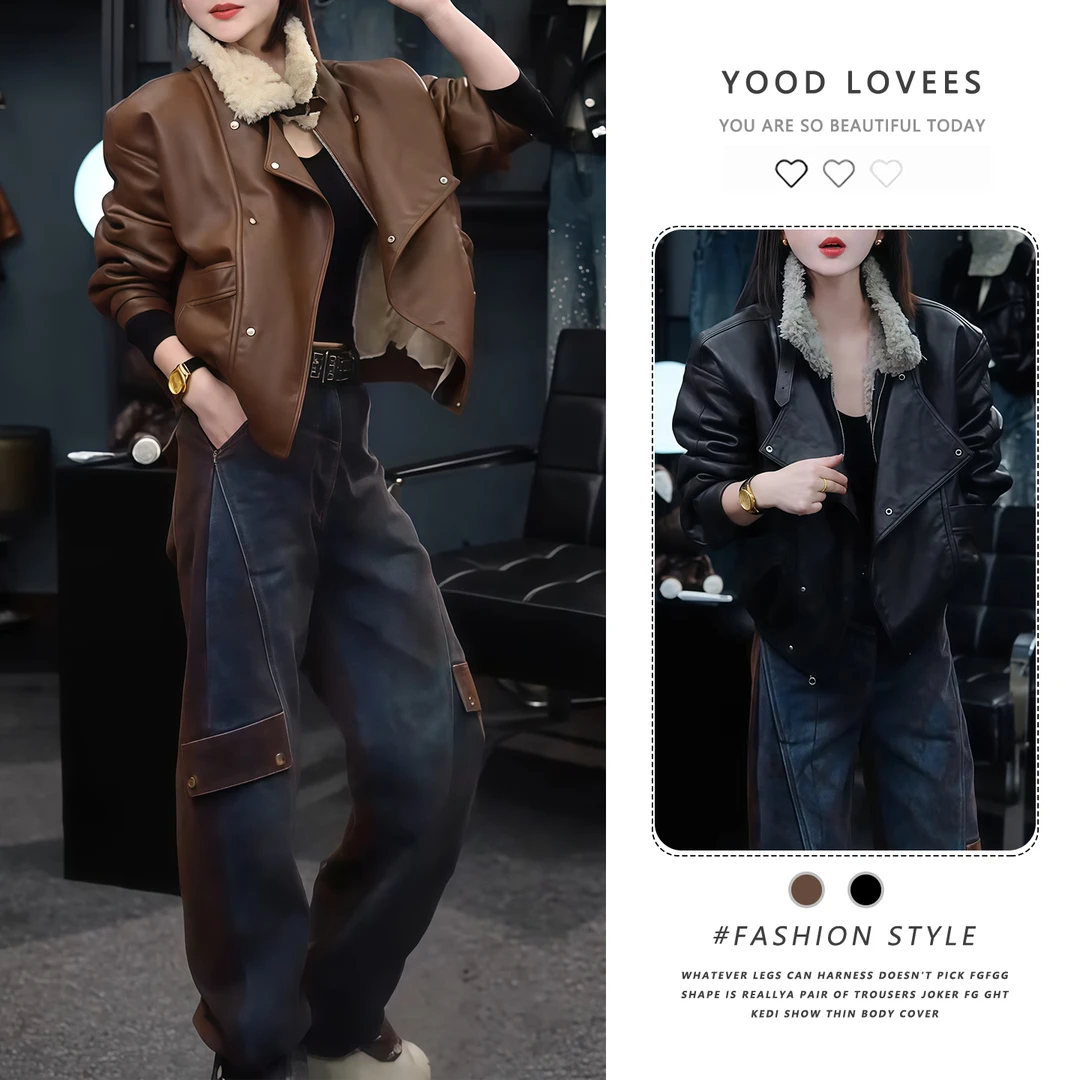 复古美拉德机车时尚加绒短外套女2025秋冬季新款高级感翻领外搭