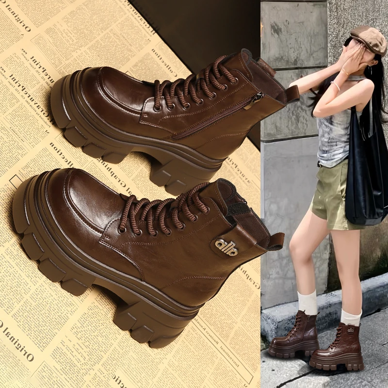 马丁靴女2025秋冬季新款内增高百搭小短靴显瘦高跟加绒英伦风厚底