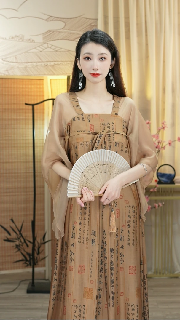 羽唐名2024年新款春夏款复古纱网袖裙子中国风显瘦连衣裙（7296）