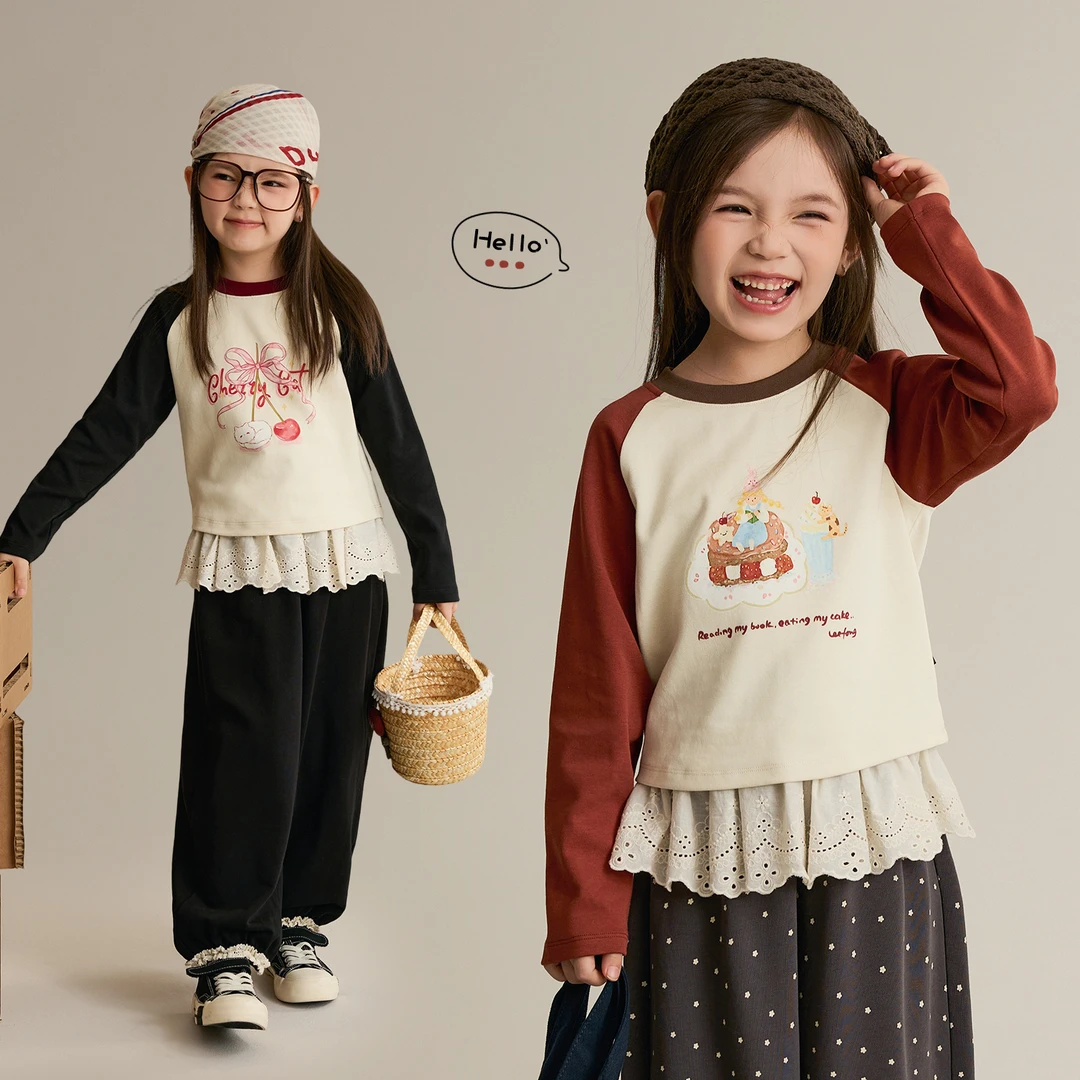 辰辰妈【早秋女孩】女童秋装印花长袖T恤阔腿裤秋季套装8637X/8778X