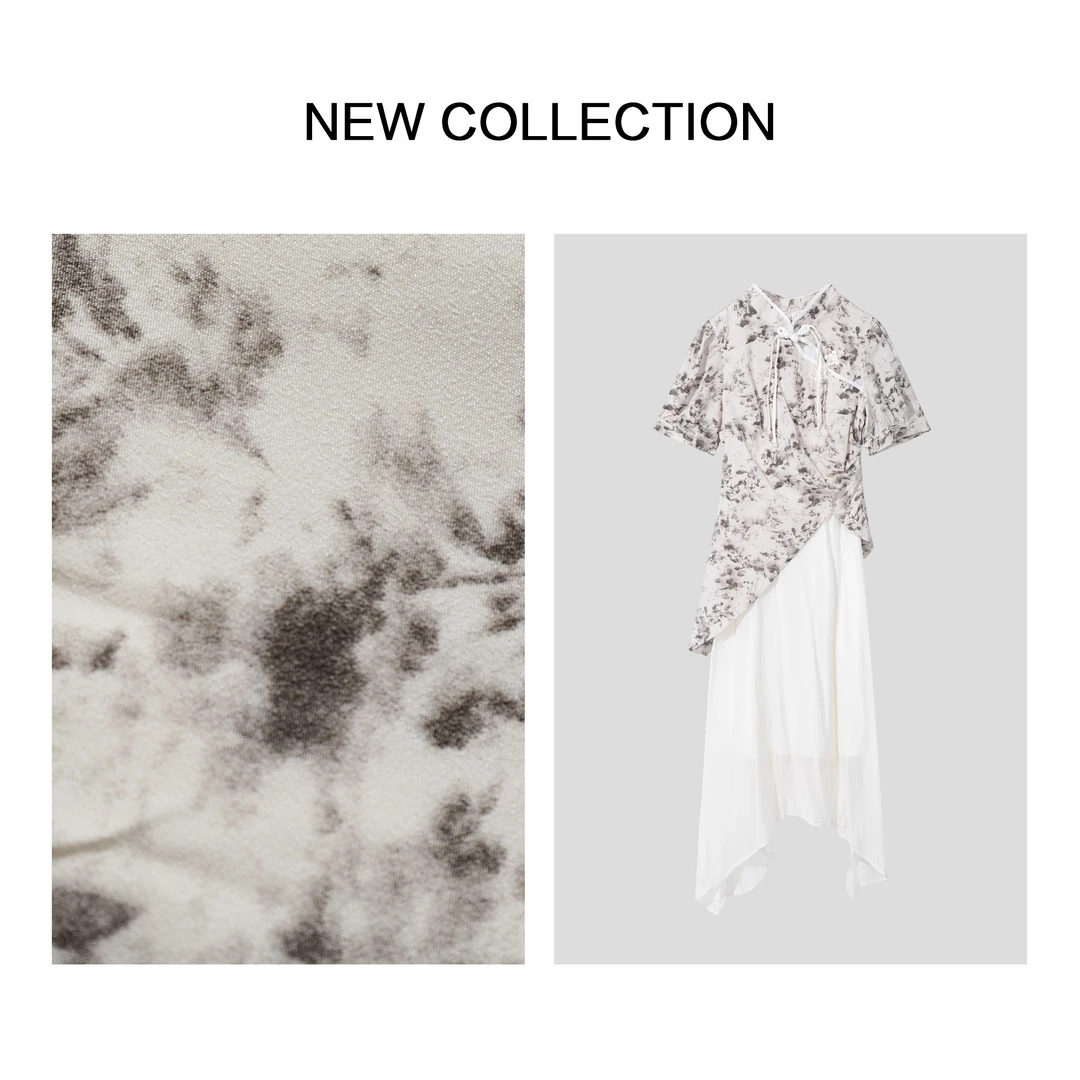 【香香严选】L1F27071 渐变扎染立领不对称连衣裙-1033