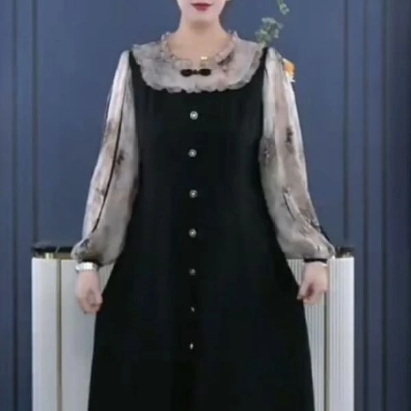 木棉林大码女装2025秋季新款假两件减龄显瘦时尚连衣裙ZB6111